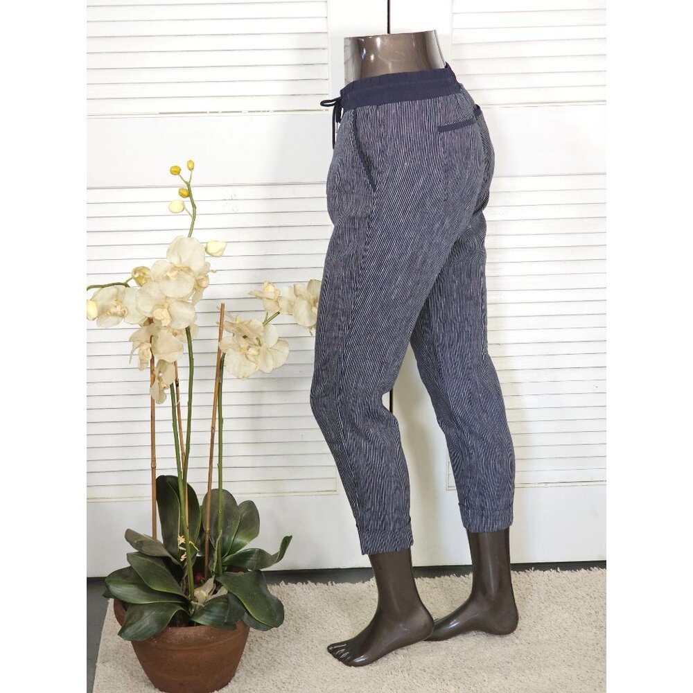 Athleta Women's Bali Navy Blue Linen Striped Bali Crop Pants Size 4 1678 - Picture 5 of 14